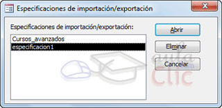 Cuadro de diálogo: Especificaciones de importación/exportación