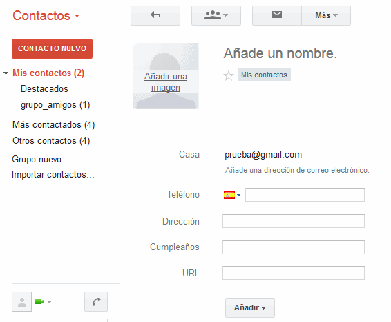 Perfil de un contacto en Gmail