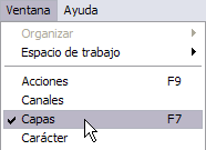 Capas en el menú Ventana