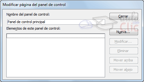 Ventana Modificar p&aacute;gina del panel de control