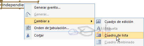 Men&uacute; contextual de control independiente > Cambiar a > Cuadro de lista