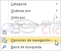 Men&uacute; contextual del panel de navegaci&oacute;n > Opciones de navegaci&oacute;n