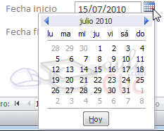 Calendario junto caja de texto