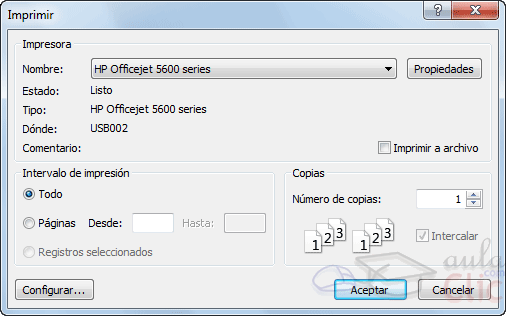 Cuadro de di&aacute;logo Imprimir