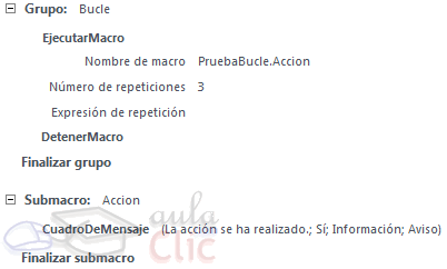 Macro con Acci&oacute;n en submacro y un bucle que se encarga de ejecutarla tres veces