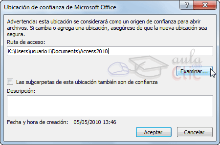 Ventana Ubicaciones de confianza