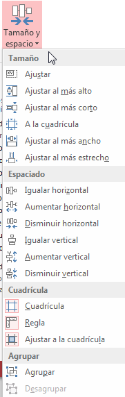 Men&uacute; Tama&ntilde;o y orden