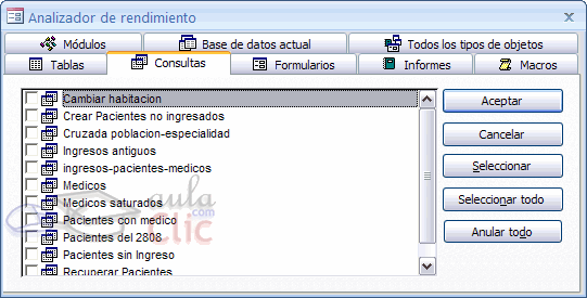Cuadro de di&aacute;logo Analizador de rendimiento