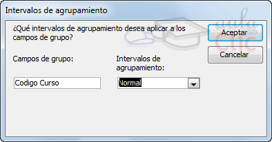 Ventana Intervalos de agrupamiento