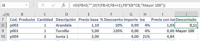 Funci&oacute;n Y de Excel. Ejemplo.