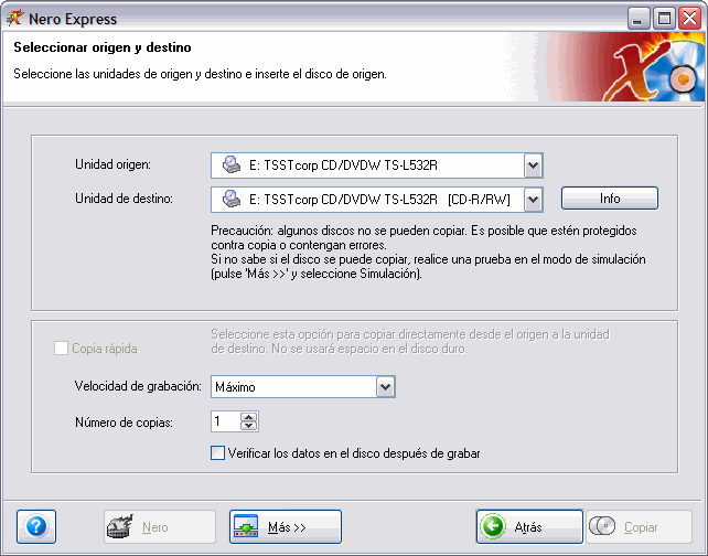Copiando discos con Nero Express