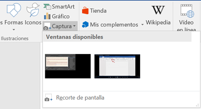Recorte de pantalla en Word