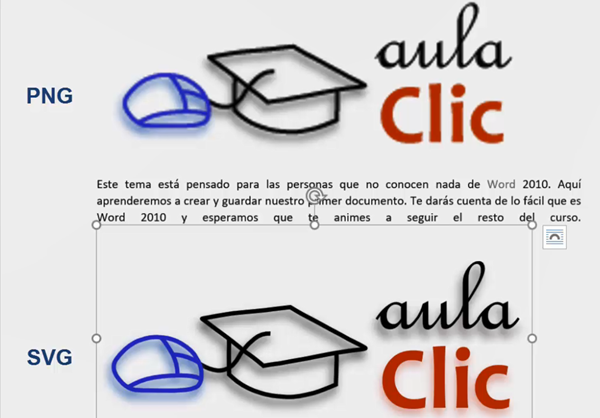 imagen svg frente a png en Word