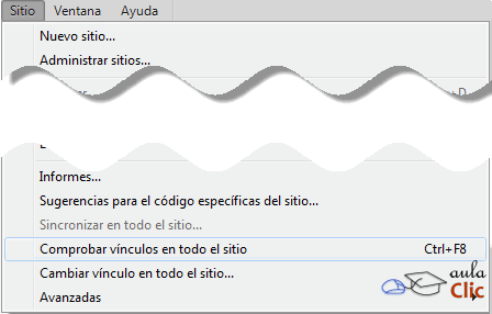 Sitio &rarr; Comprobar v&iacute;nculos en todo el sitio