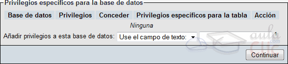 Privilegios espec&iacute;ficos en phpMyAdmin