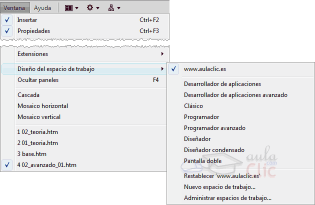 Ventana &rarr; Dise&ntilde;o del espacio de trabajo &rarr; Nuevo espacio de trabajo...