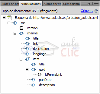 Esquema en el panel Vinculaciones