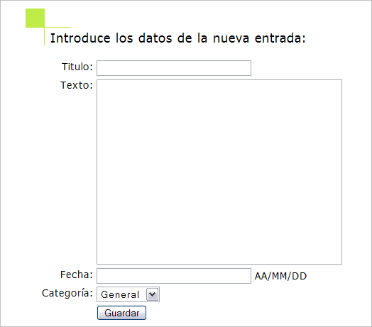 Ejempo de creaci&oacute;n de entradas