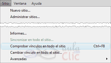 Sitio &rarr; Comprobar v&iacute;nculos en todo el sitio