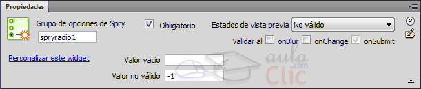Propiedades Opciones Spry