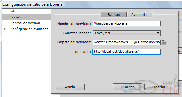 Opciones Servidor de prueba