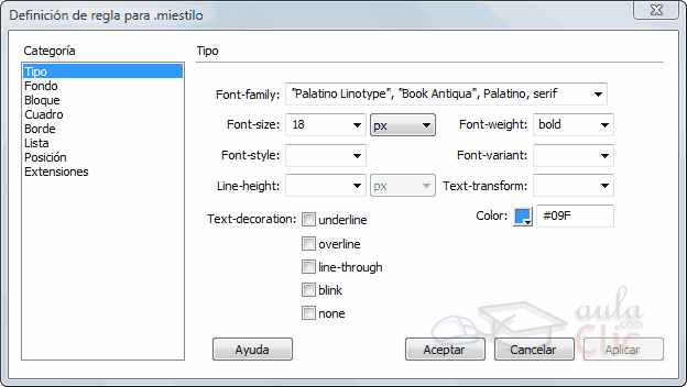 Definici&oacute;n de regla