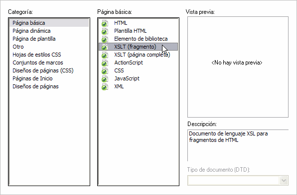 Nuevo documento XSLT