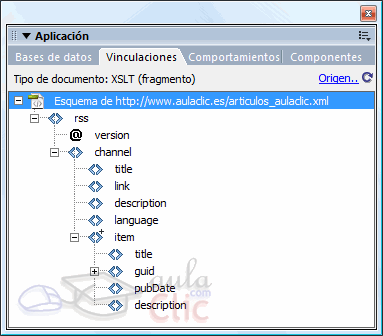 Esquema en el panel Vinculaciones