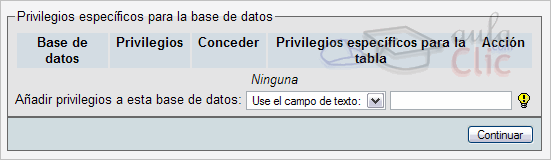 Privilegios espec&iacute;ficos en phpMyAdmin