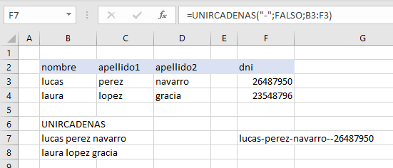 Funci&oacute;n Unircadenas falso