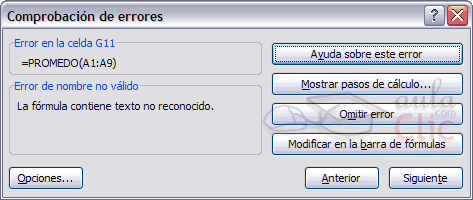 comprobar error