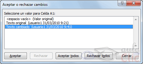 Aceptar o rechazar cambios