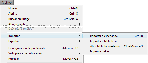 Archivo &rarr; Importar &rarr; Importar a escenario