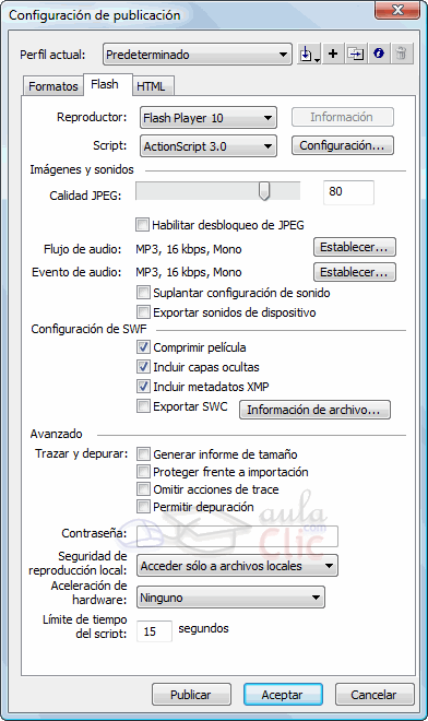 Configuraci&oacute;n de Publicaci&oacute;n