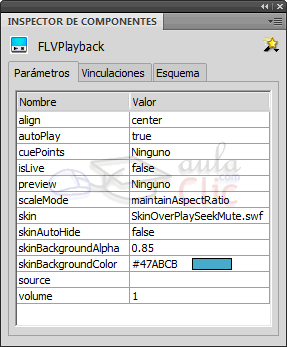 FlvPlayBack - Inspector de componentes