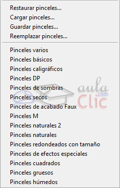 Lista despegable de Opciones de Pincel