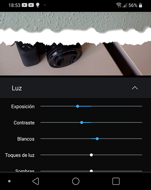 Editar: componentes de la luz en Android