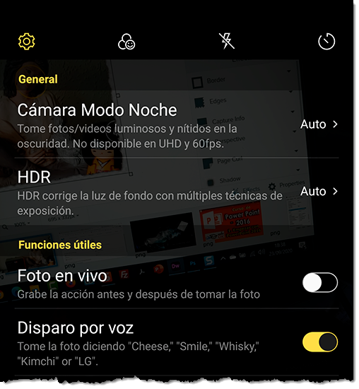 men&uacute; foto Android voz
