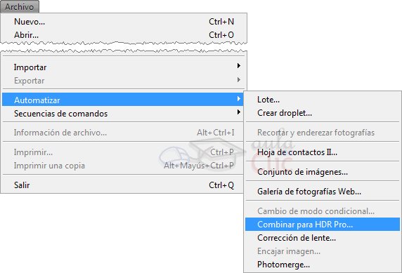 Archivo &rarr; Automatizar &rarr; Combinar para HDR Pro