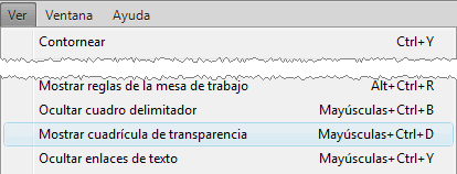 Men&uacute; Ver --> Mostrar cuadr&iacute;cula de transparencia