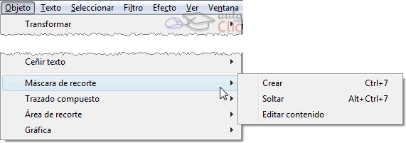 Objeto &rarr; M&aacute;scara de recorte &rarr; Crear
