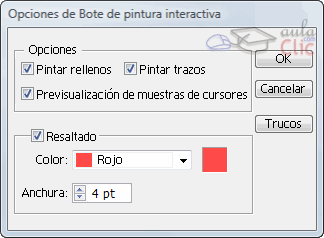 Opciones de bote de pintura interactiva