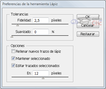 Preferencias de la herramienta l&aacute;piz