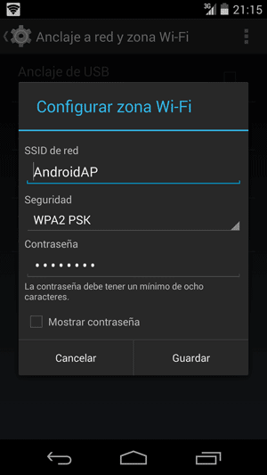 Configurar anclaje zona wifi