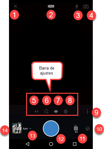 Interfaz de la cámara de Lightroom