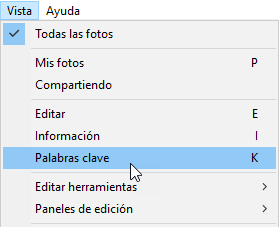 Men&uacute; Vista Palabras clave
