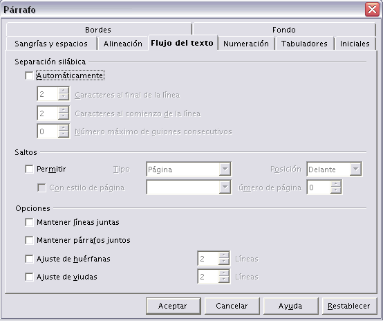 Di�logo P�rrafo L�neas y saltos de p�gina