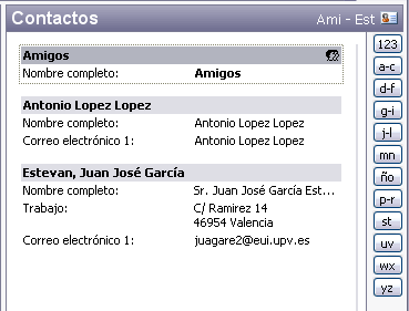 Vista Tarjeta de visita detallada