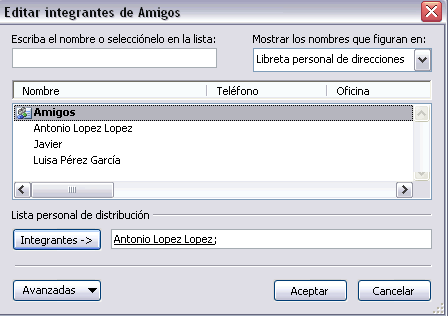 editar lista distribucion