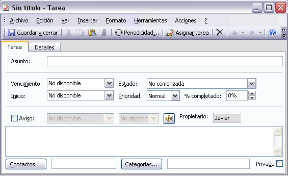 pantalla nueva tarea